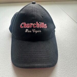 Churchills Fine Cigars Black Baseball Cap with Red Embroidered Logo